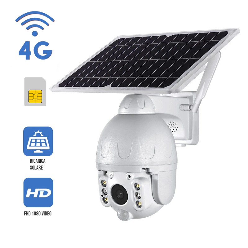 Telecamera Solare WiFi 4G 360 gradi 1080p FHD Ptz Slot SD