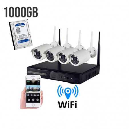 KIT VIDEOSORVEGLIANZA + HD 1TB WIRELESS FULL HD IP 4 TELECAMERE 2 MPX 1000 GB WIFI