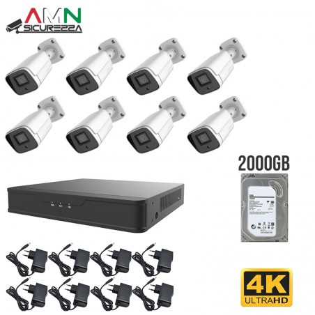 Kit videosorveglianza 4K Xvr AMN 8 canali HDD 2TB + 8 Telecamere 4K infrarossi