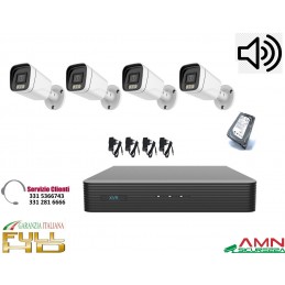 Kit videosorveglianza AUDIO Full HD Xvr AMN  8 canali HDD 1TB + 4 Telecamere AUDIO Full HD infrarossi