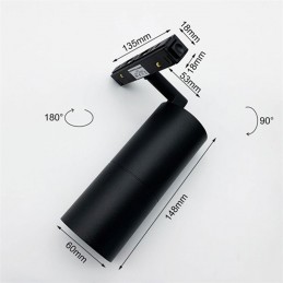 Faretto LED 20w 48v DC magnetico per binario ad incasso direzionabile nero