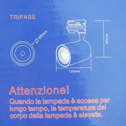 Faretto LED Bianco a binario 30W Trifase faro super compatto COB