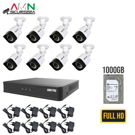 Kit videosorveglianza Full HD Xvr AMN 4K 8 canali HDD 1TB + 8 Telecamere Full HDinfrarossi
