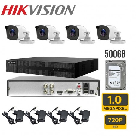 Kit videosorveglianza Hikvision HD 4 telecamere 1mpx  HDD500Gb