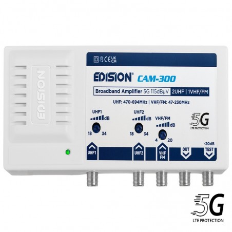 AMPLIFICATORE EDISION CAM-300 5G 2 UHF 34DB + 1 VHF/FM 20DB