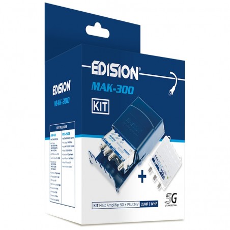 KIT AMPLIFICATORE DA PALO EDISION 2 UHF 32DB E 1 VHF 20DB + ALIMENTATORE 24V  MAK-300 5G