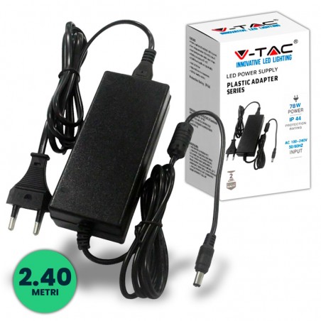 V-TAC Alimentatore per Strip LED 78W 12V 6.5A Plug&Play con Jack 2.1 e Cavo 2.4m con Spina sku 3240