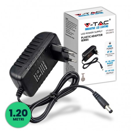 V-TAC Alimentatore in Plastica 42W 12V 3.5A Colore Nero IP44 sku 2672