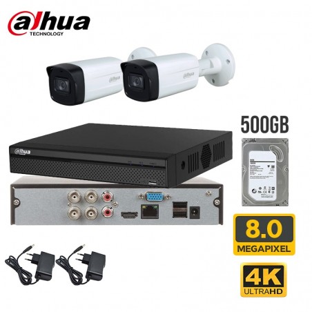 Kit videosorveglianza dahua 2 telecamere Xvr 4 canali HDD 500gb 8MP 4K