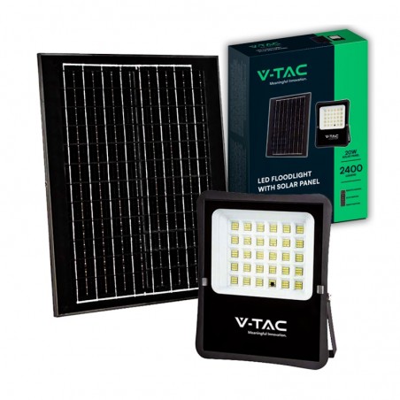 V-TAC Faro LED con Telecomando e Pannello Solare 20W 6400K 2400lm cavo 5mt sku 6970