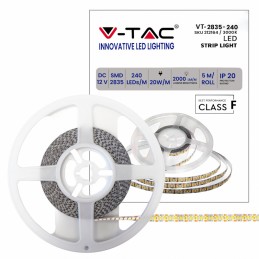 V-TAC Strip LED SMD2835 20W/m 5m 240 LED/m 2000Lm/m 12V 3000K IP20 10mm sku 212164