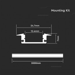 V-TAC Profilo Lineare da Incasso per Strip LED fino a 12.4mm, Alluminio Silver con Copertura Opaca 2000x24.7x7mm sku 3350