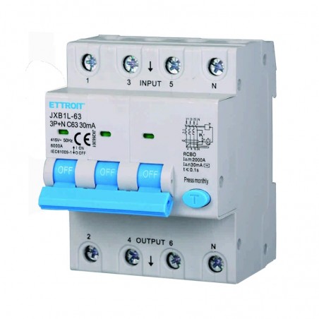 Interruttore magnetotermico Differenziale 3P+N 4 Moduli 63AH 380v 30MA 6KA JX266361