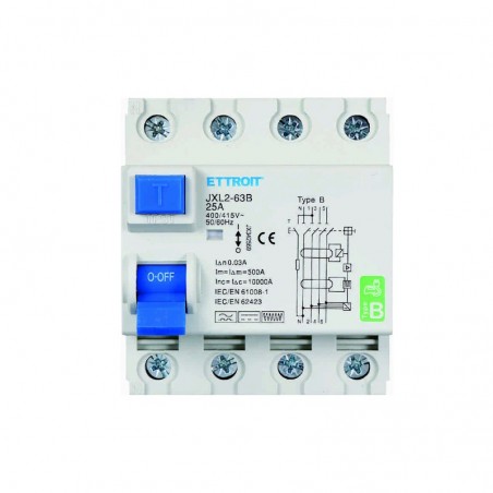 Magnetotermico Differenziale 4P 25AH 30mA Curva B 6KA AC/DC 380V 4 MODULI JX342569
