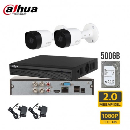 Kit videosorveglianza dahua 2 telecamere con hard disk 500gb full hd