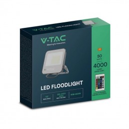 V-TAC Faro LED 50W con Telecomando e Driver IC Integrato Colore Nero e Grigio Satinato RGB+6500K IP65 sku 23463
