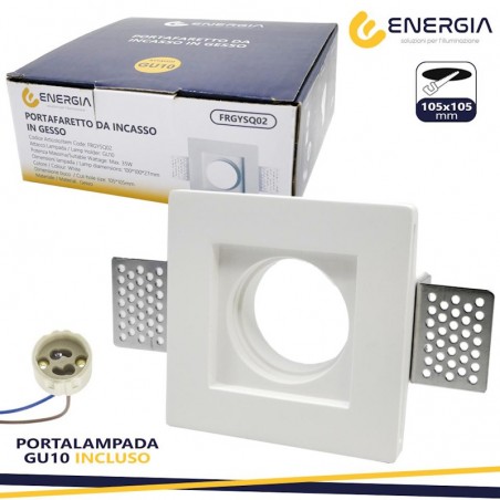 Portafaretto in gesso 100x100mm quadrato Porta Lampada gu10 incluso ART 42/QA