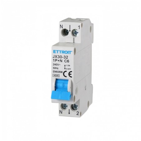 Interruttore Magnetotermico 1P+N 6AH 4.5ka 220v 1 Modulo JX150640