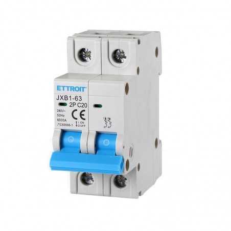 Interruttore Magnetotermico 2 POLI  20AH 220v 6KA 2 Moduli JX122060