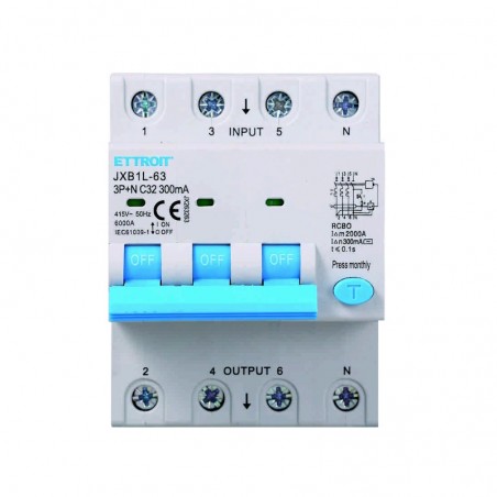 Interruttore magnetotermico Differenziale  3P+N 32AH 380v 300MA 6KA JX263263