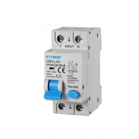 Magnetotermico Differenziale 1P+N 25AH 30mA 220v 6KA 2 Moduli JX272561