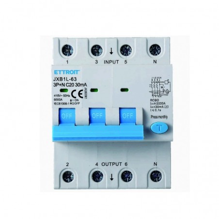 Magnetotermico Differenziale 3P+N 20AH 30mA 380V 6KA JX262061