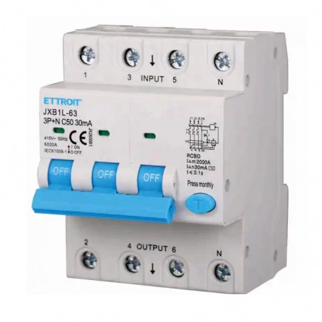 Magnetotermico Differenziale 3P+N 50AH 30mA 380V 6KA JX265061
