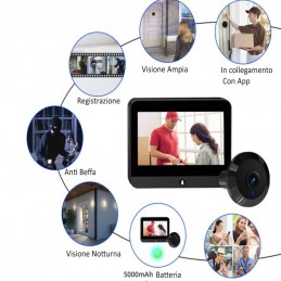Spioncino  Per Porta Wireless App Tuya con Slot Per Scheda Sd schermo LCD 2.4" Ricaricabile