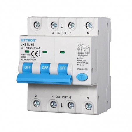 Magnetotermico Differenziale 3P+N 25AH 380v 30MA 6KA JX262561