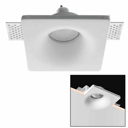 Portafaretto in gesso 125x125mm Profondità 95mm quadrato gu10 inclusa CSF045