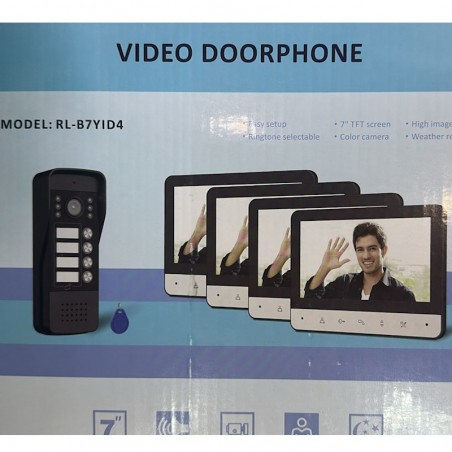 Kit videocitofono 4 Chiamate e 4 Monitor vivavoce Nero RL-B7YID4