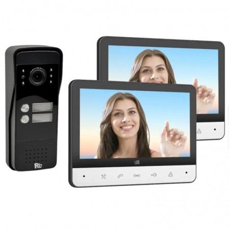 Kit videocitofono Bifamiliare 2 Chiamate e 2 Monitor vivavoce Nero RL-B7Y2