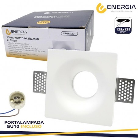 Portafaretto in gesso 125x125mm quadrato gu10 inclusa ART. 46/T