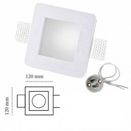 Portafaretto Faretto Quadrato in Gesso Con Vetro 8x8 Satinato o Bianco Opal 12cm x 12cm Profondità 4 cm