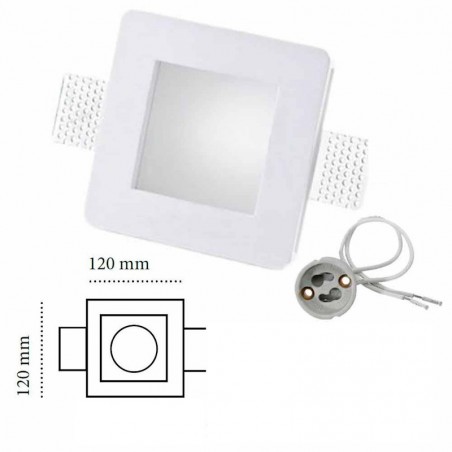 Portafaretto Faretto Quadrato in Gesso Con Vetro 8x8 Satinato o Bianco Opal 12cm x 12cm Profondità 4 cm