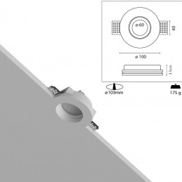 Portafaretto Da Incasso In Gesso d.100mm Rotondo Per Lampada GU10 015 TULIP