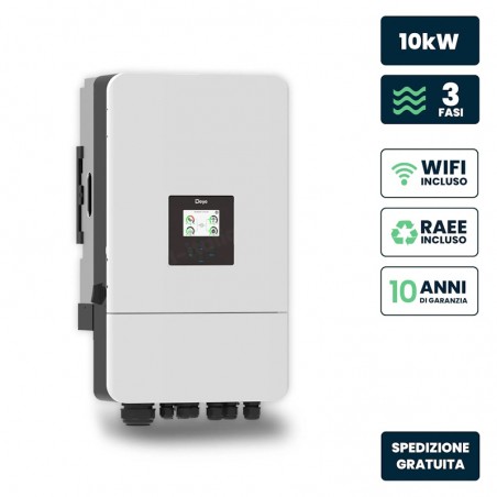 V-TAC Inverter Ibrido Deye Trifase Ibrido 10kW Bianco Garanzia 10 Anni IP65 con doppio MPPT (200–650V), supporta batterie 48V f