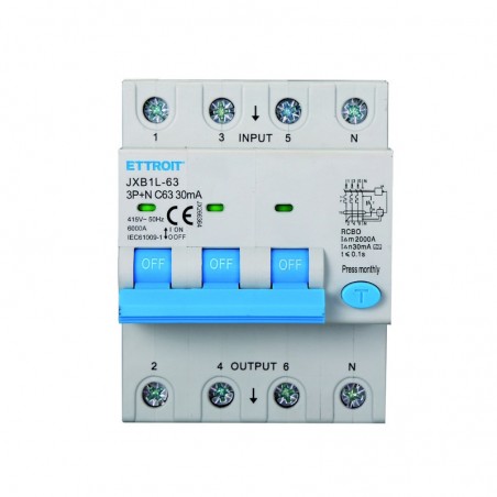 Interruttore Magnetotermico Differenziale  3P+N 4 Moduli 63AH 380v 30MA 6KA Classe A JX266364