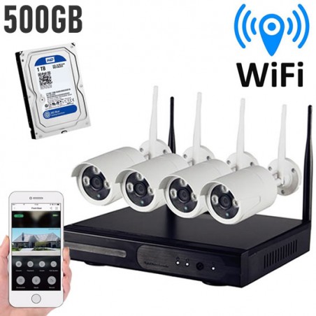 Kit videosorveglianza WiFi 4 telecamere HD 500GB DVR