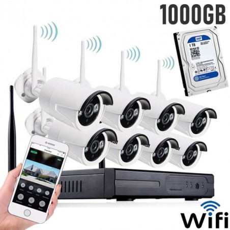 Kit videosorveglianza + hd 1000gb wireless full hd ip 8 telecamere 2 mpx 1tb wifi