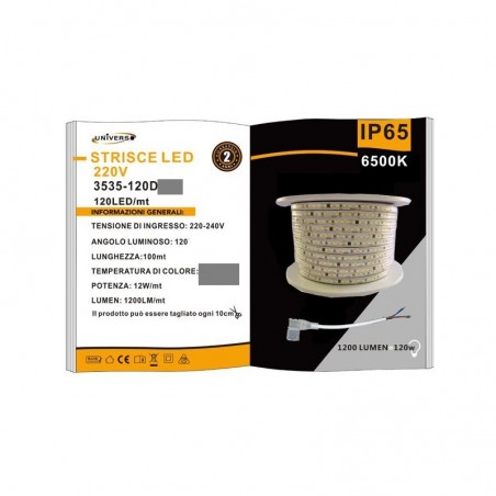 Strisce Led  Per Esterno 220v 8W Led 3535 120 Led Al Metro 8MM 4000K 3535-120D-N