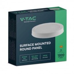 V-TAC Pannello LED 12W Montaggio a Plafone Rotondo 6500K Sku 7875