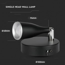 V-TAC Faretto LED da Muro 4,5W con Testa Orientabile Colore Nero 3000K IP20 sku 218263