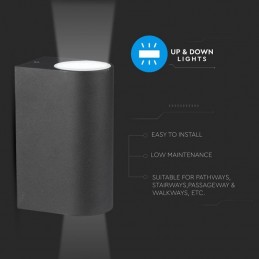 V-TAC Portafaretto LED Doppio da Muro 2*GU10 e GU5.3 (MR16) Arrotondato in Alluminio Colore Nero IP44