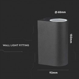 V-TAC Portafaretto LED Doppio da Muro 2*GU10 e GU5.3 (MR16) Arrotondato in Alluminio Colore Nero IP44
