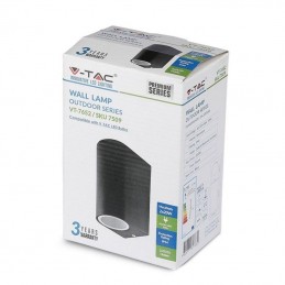 V-TAC Portafaretto LED Doppio da Muro 2*GU10 e GU5.3 (MR16) Arrotondato in Alluminio Colore Nero IP44