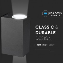 V-TAC Portafaretto LED Doppio da Muro 2*GU10 e GU5.3 (MR16) Quadrato in Alluminio Colore Nero IP44