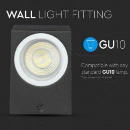 V-TAC Portafaretto LED Doppio da Muro 2*GU10 e GU5.3 (MR16) Quadrato in Alluminio Colore Nero IP44