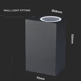 V-TAC Portafaretto LED Doppio da Muro 2*GU10 e GU5.3 (MR16) Quadrato in Alluminio Colore Nero IP44
