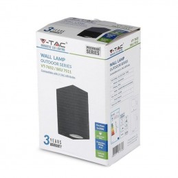 V-TAC Portafaretto LED Doppio da Muro 2*GU10 e GU5.3 (MR16) Quadrato in Alluminio Colore Nero IP44